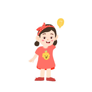 卡通宝宝女孩想法灯泡表情包元素GIF动态图问号表情包